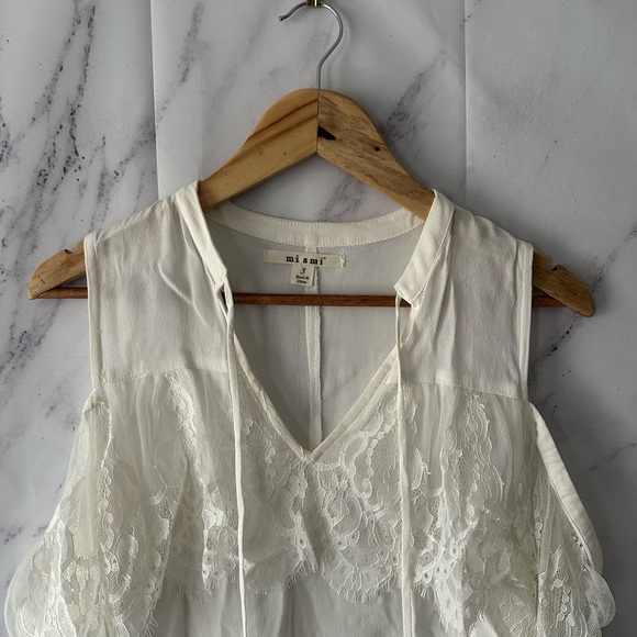 MIAMI - FLORAL LACE COLD SHOULDER BLOUSE TOP CREAM WHITE MEDIUM - NEW - Picture 7 of 11